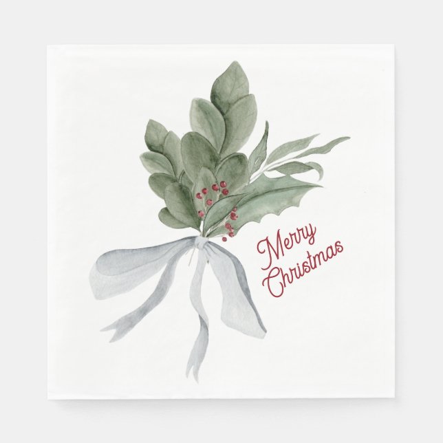 Watercolor Christmas Foliage Napkins (Front)