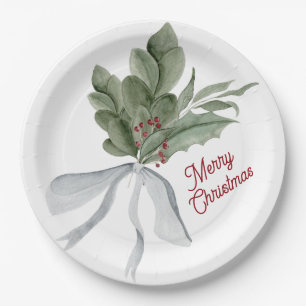 Watercolor Christmas Foliage Paper Plates
