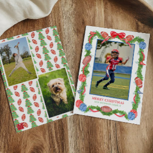 Watercolor Christmas Football Garland Photo Holiday Card