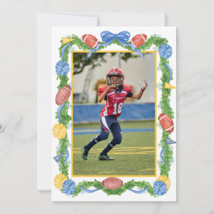 Watercolor Christmas Football Garland & Tree Photo Holiday Card