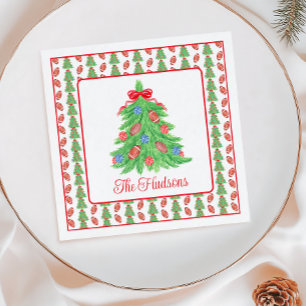 Watercolor Christmas Football Tree Gift Napkins