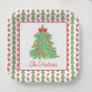 Watercolor Christmas Football Tree Gift Paper Plates