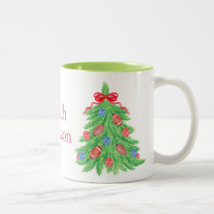 Watercolor Christmas Football Tree Two-Tone Coffee Mug