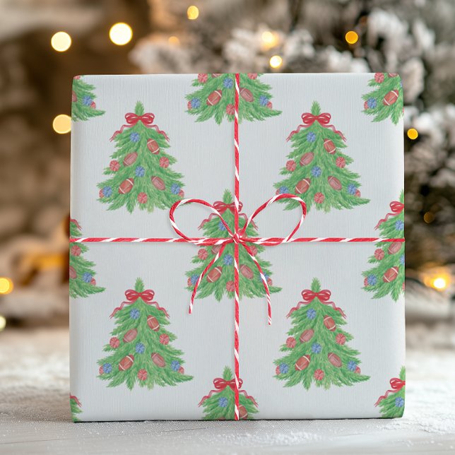 Watercolor Christmas Football Trees Wrapping Paper (Creator Uploaded)