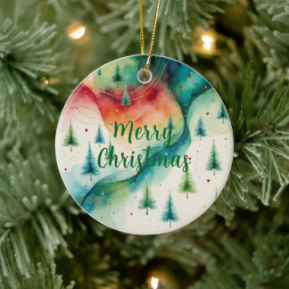 Watercolor Christmas Forest Holiday Ornament