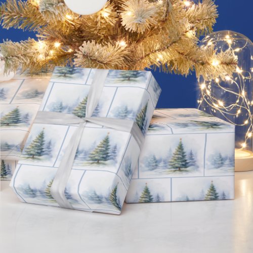 Watercolor Christmas Forest Scene Wrapping Paper