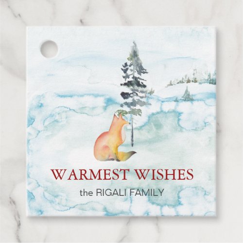 Watercolor Christmas Fox Favor Tags