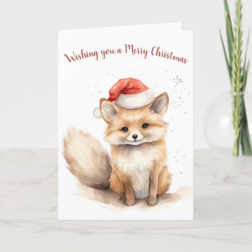 Watercolor Christmas Fox  Holiday Card