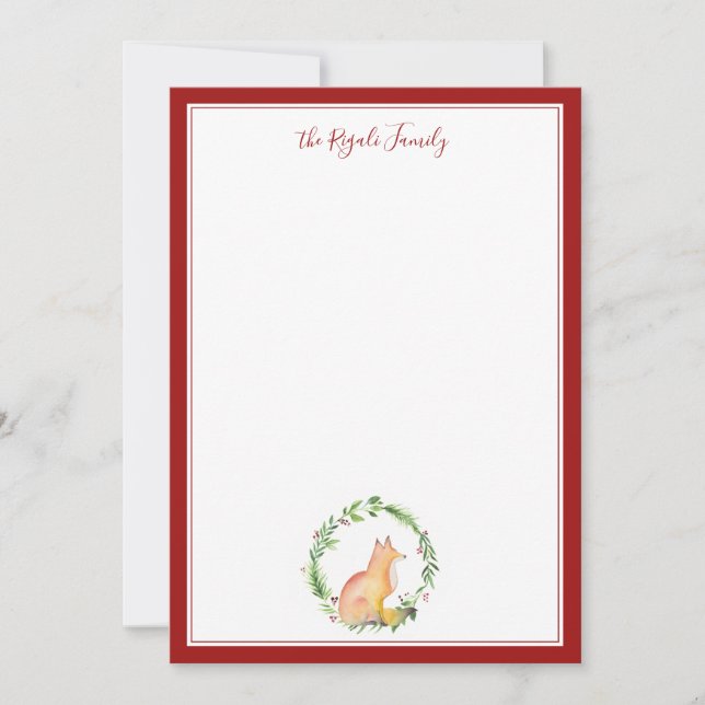 Watercolor Christmas Fox Personalized Christmas Note Card (Front)