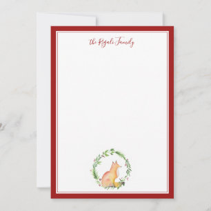 Watercolor Christmas Fox Personalized Christmas Note Card