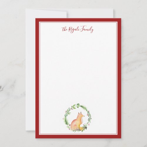 Watercolor Christmas Fox Personalized Stationery Note Card