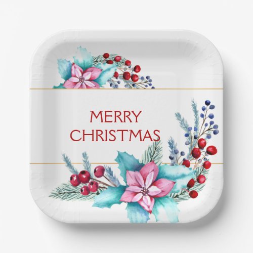 Watercolor Christmas Frame Paper Plates