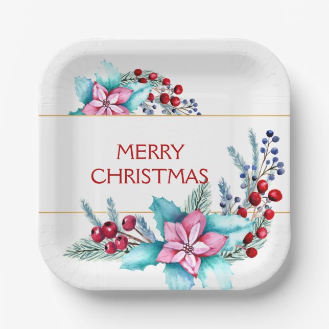 Watercolor Christmas Frame Paper Plates (Front)