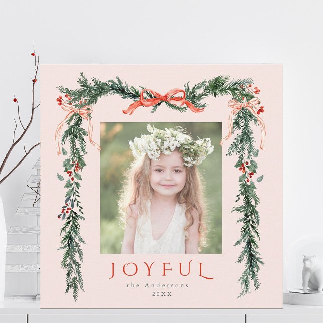 Watercolor Christmas Frame Photo Blush Pink Square Holiday Card (Creator Uploaded)