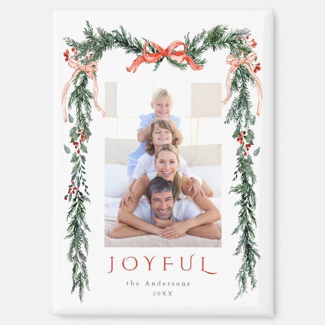Watercolor Christmas Frame Photo Holiday Magnet (Front)