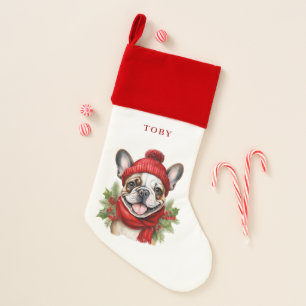 Watercolor Christmas French Bulldog Stocking