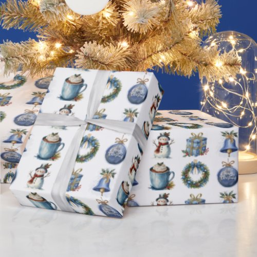 Watercolor Christmas Fun On White Wrapping Paper