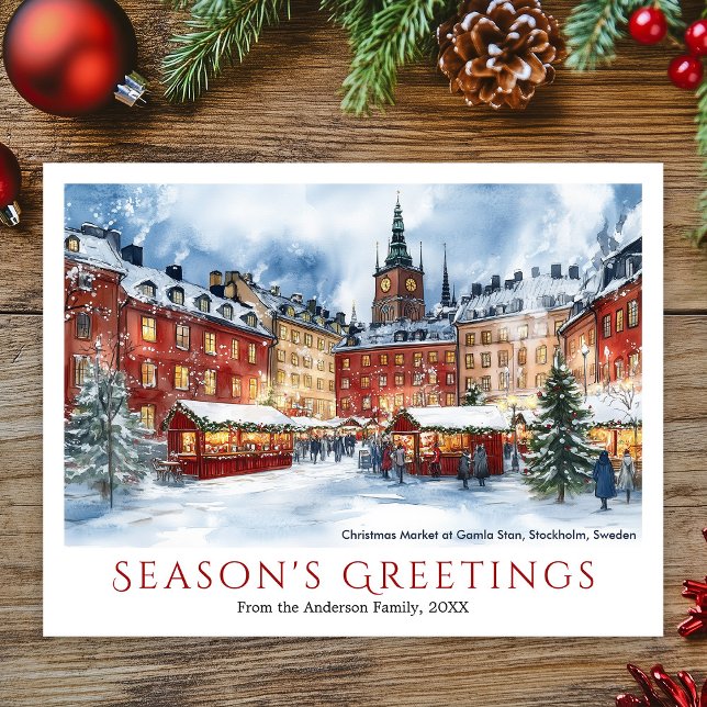 Watercolor Christmas Gamla Stan Stockholm Sweden Holiday Postcard (Watercolor Christmas Market Gamla Stan Stockholm Holiday Postcard)
