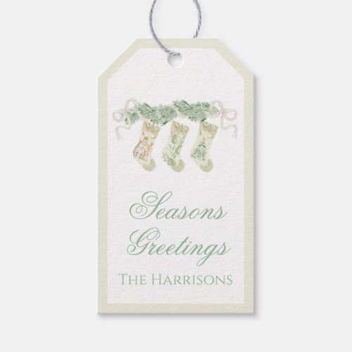 Watercolor Christmas Garland Bow Bedford Stockings Gift Tags