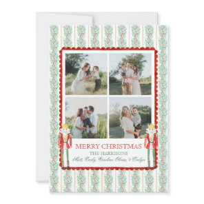 Watercolor Christmas Garland Nutcracker 4 Photos Holiday Card