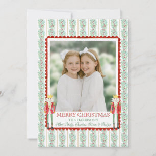 Watercolor Christmas Garland Nutcracker One Photo Holiday Card