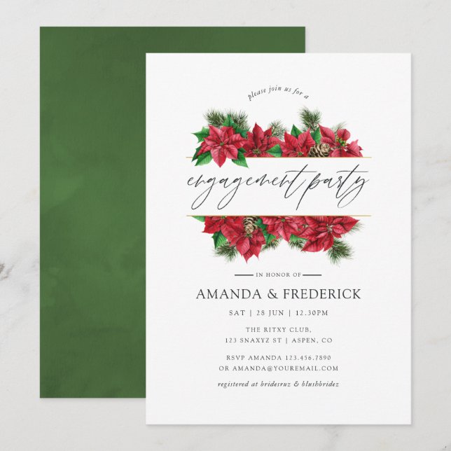 Watercolor Christmas Geometric Engagement Party Invitation (Front/Back)