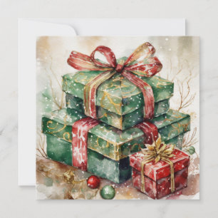 Watercolor Christmas Gift Boxes and Ornaments Holiday Card