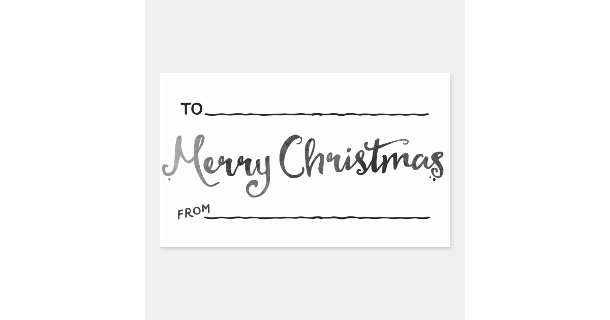 Watercolor Christmas Gift Tag, Black and White Rectangular Sticker | Zazzle