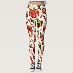 Watercolor Christmas Gifts and Ornaments Pattern Leggings