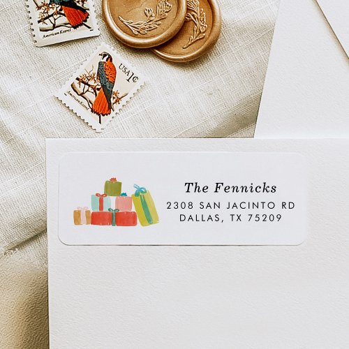 Watercolor Christmas Gifts Holiday Return Address Label