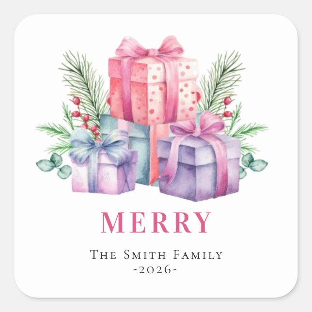 Watercolor Christmas gifts Square Sticker (Front)