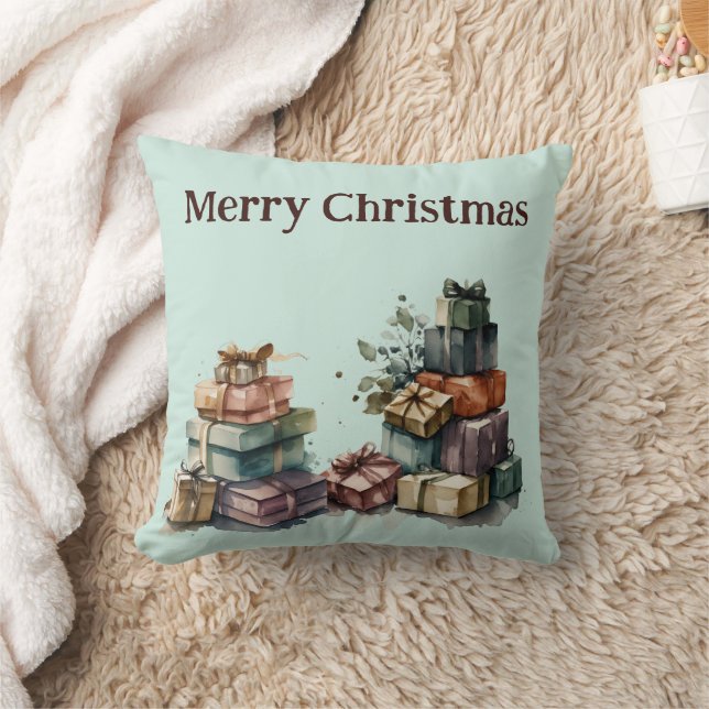 Watercolor Christmas Gifts  Throw Pillow (Blanket)