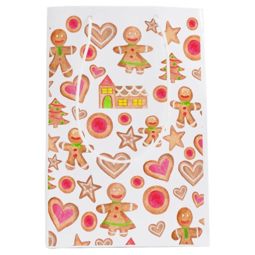 watercolor Christmas gingerbread cookies Medium Gift Bag