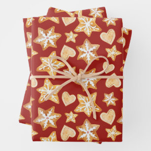 Watercolor Christmas Gingerbread Cookies Red Wrapping Paper Sheets