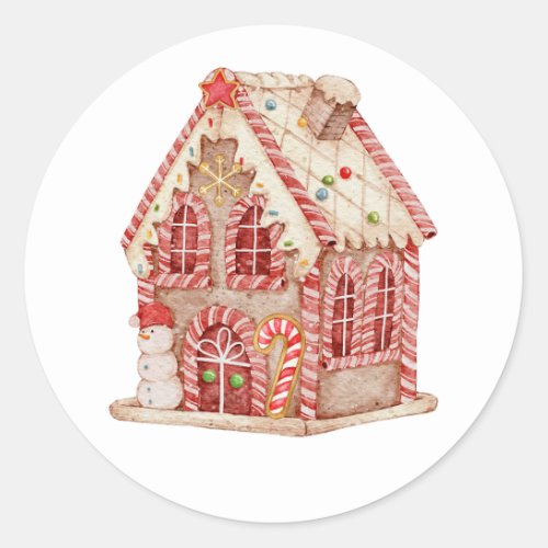 Watercolor Christmas Gingerbread House  Classic Round Sticker
