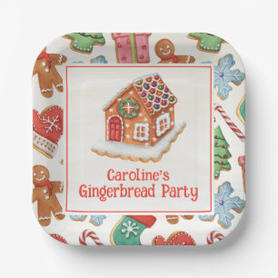 Watercolor Christmas Gingerbread House Cookies Paper Plates