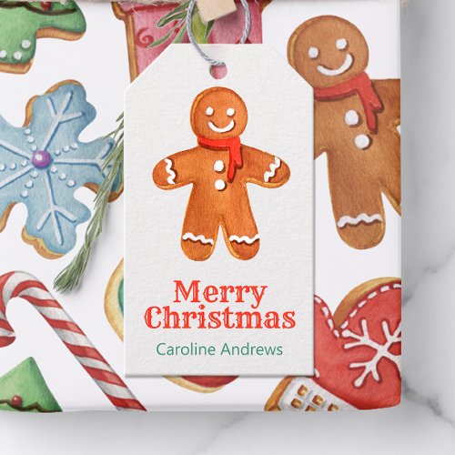 Watercolor Christmas Gingerbread Man Cookies Gift Tags