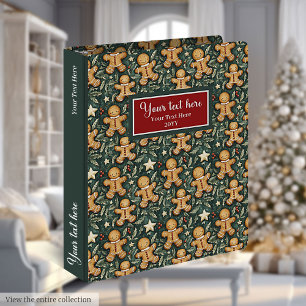 Watercolor Christmas Gingerbread Man Deep Green 3 Ring Binder
