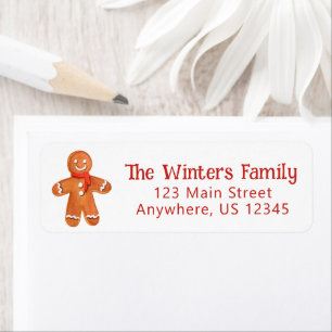 Watercolor Christmas Gingerbread Man ReturnAddress Label
