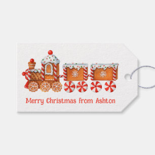 Watercolor Christmas Gingerbread Train Cookies Gift Tags