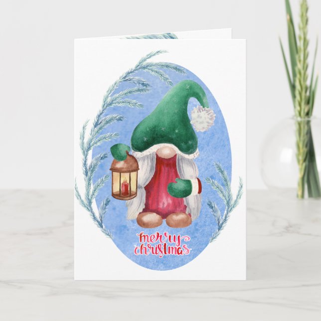 Watercolor Christmas Gnome  Card (Front)