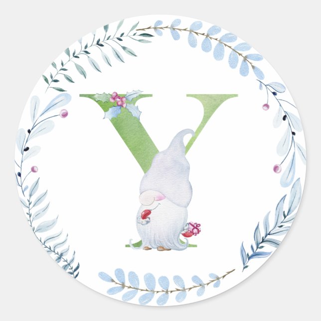 Watercolor christmas gnome.  classic round sticker (Front)