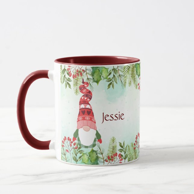 Watercolor Christmas Gnome Custom Name  Mug (Left)