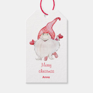Watercolor christmas gnome gift tags