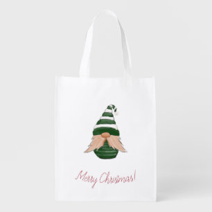Watercolor Christmas Gnome Grocery Bag – Cute Tote