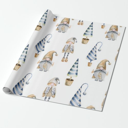 Watercolor Christmas Gnome Pattern Wrapping Paper