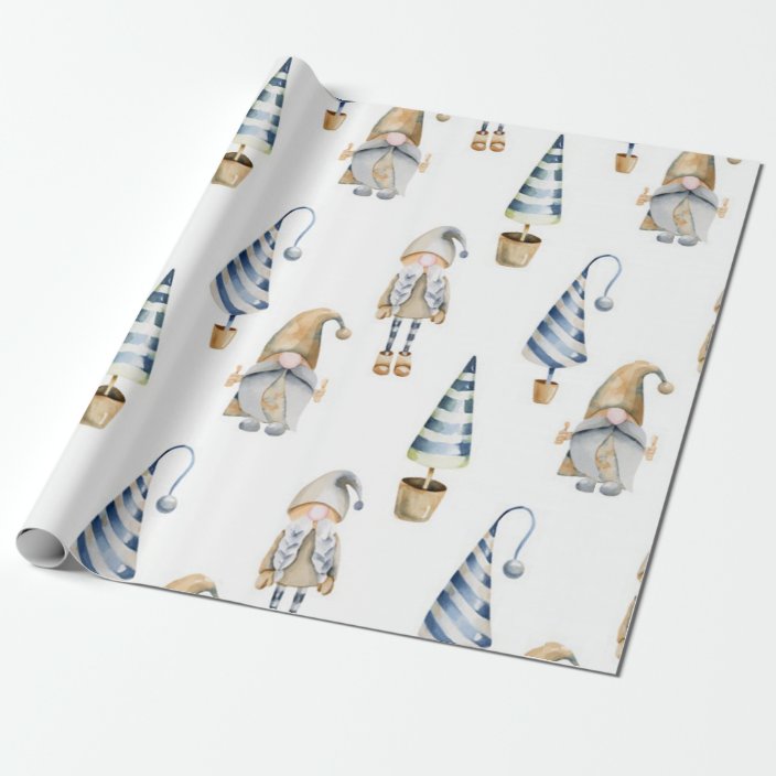 Watercolor Christmas Gnome Pattern Wrapping Paper Zazzle