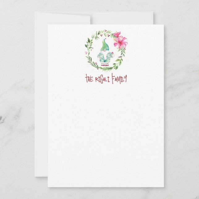 Watercolor Christmas Gnome Personalized Stationery Note Card (Front)