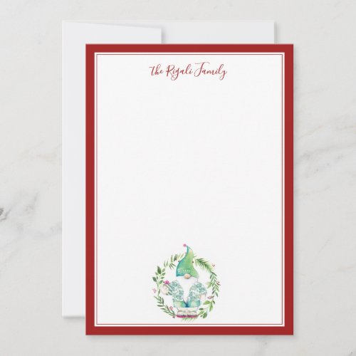 Watercolor Christmas Gnome Personalized Stationery Note Card