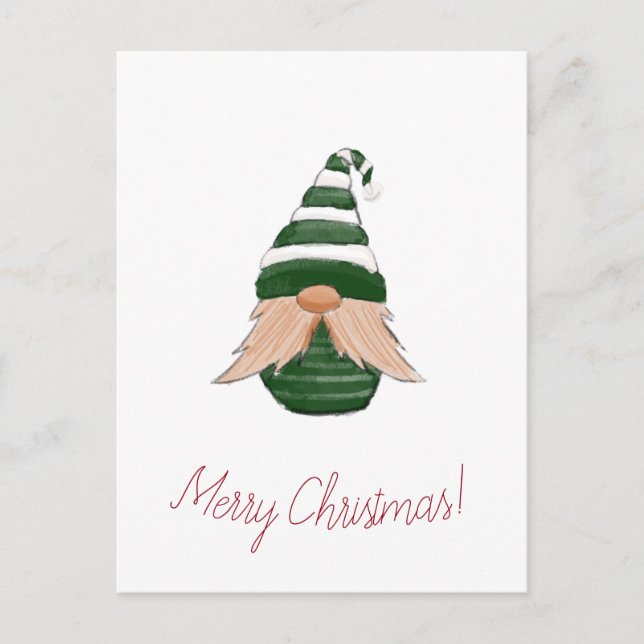 Watercolor Christmas Gnome Postcard | Cute Holiday (Front)